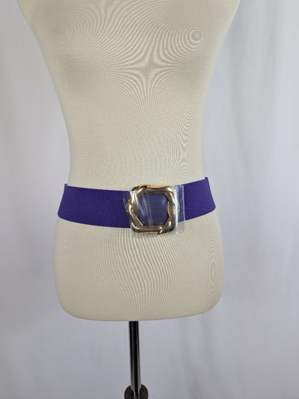 Day-Lor 80s Purple Elastic Cinch Belt Gold Square Friends Buckle USA Vtg 31"